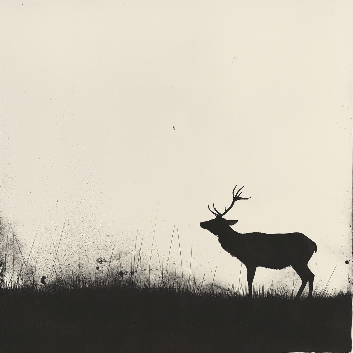 A silhouette of a Åbne øjne åbent hjerte 100 x 100 cm – Kunst print på lærred standing in a field.